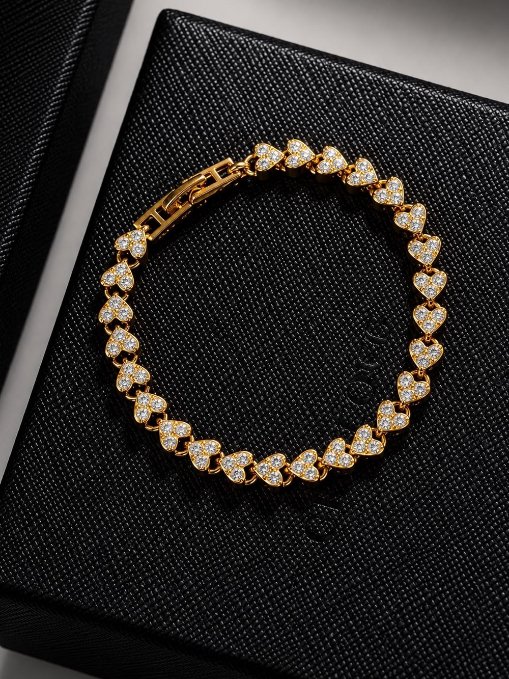 Gold Heart Link Bracelet with Crystals - Women Jewelry